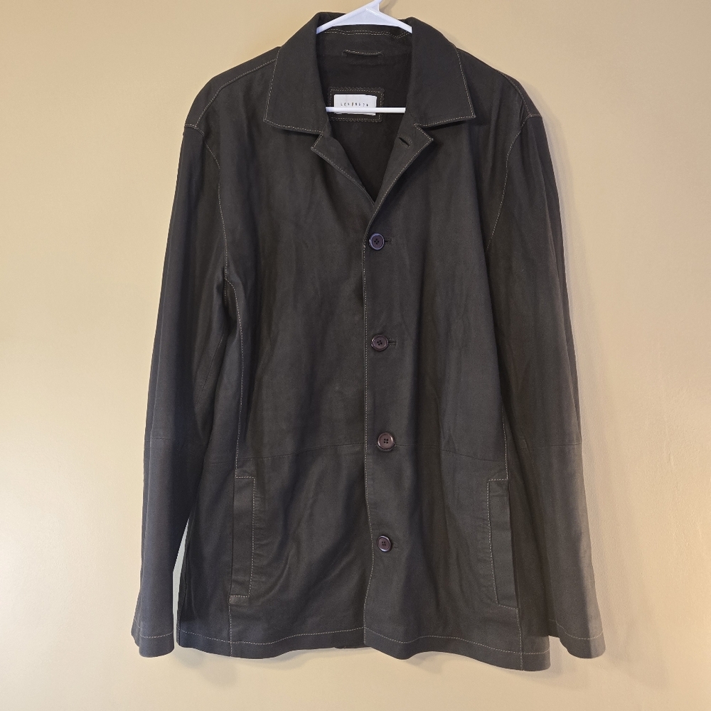 Levinson Genuine Leather Jacket Brown Button Front Men's Outerwear Size Large